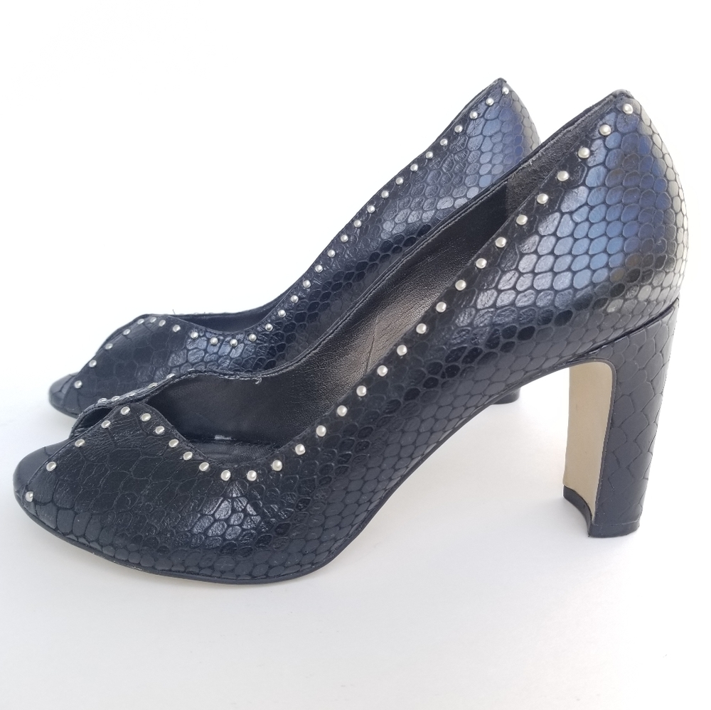 Talbots Black Textured Open Toe Heels, Size 8b - image 4